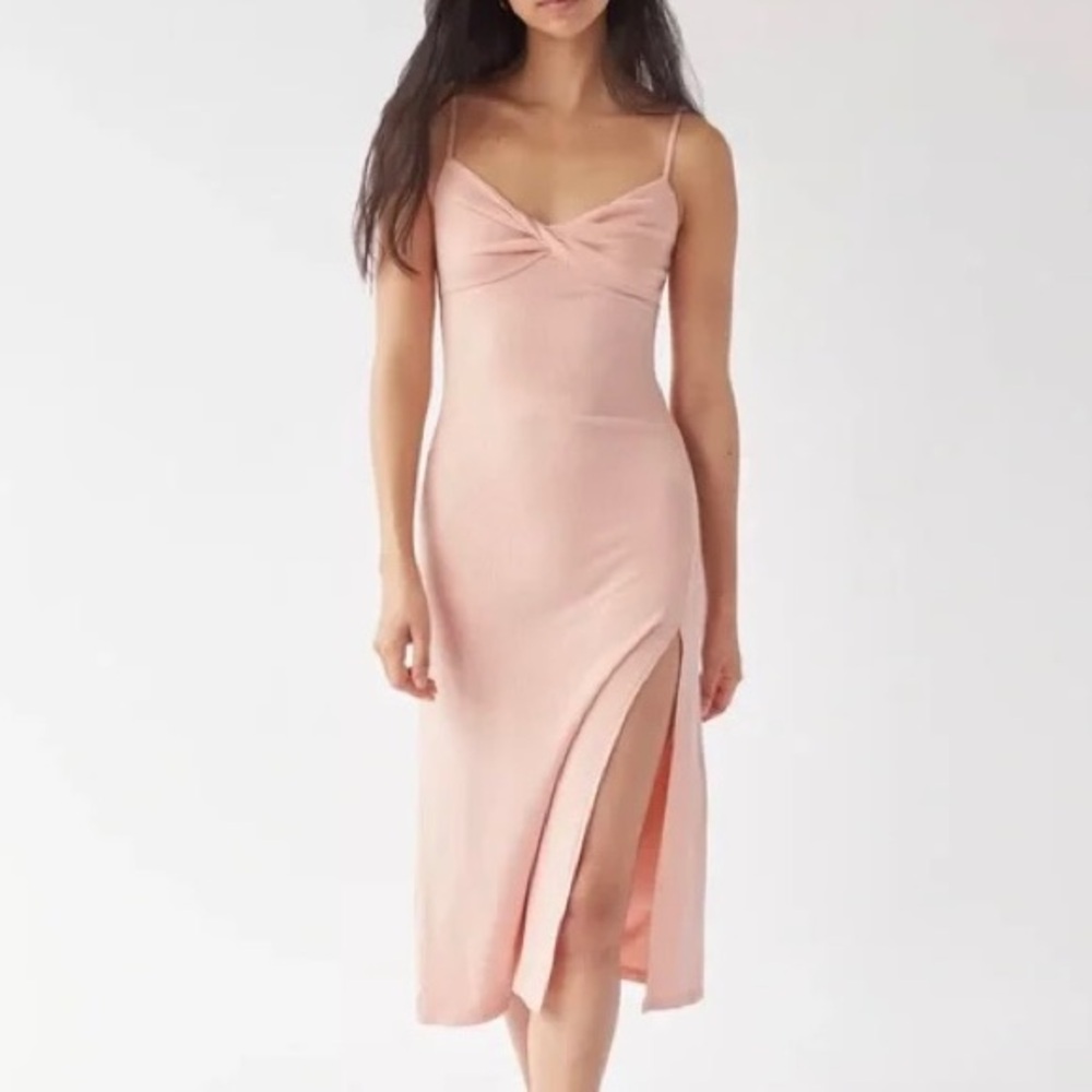 Aritzia Wilfred Size L Meridian Dress Ribbed Side Slit Pink Rose Summer Beach